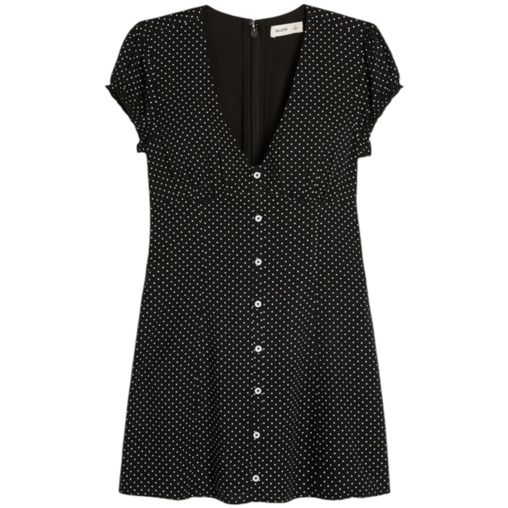 Hollister Black Polka Dot V-Neck Mini Dress Built-in Shorts XL Petite NWT
